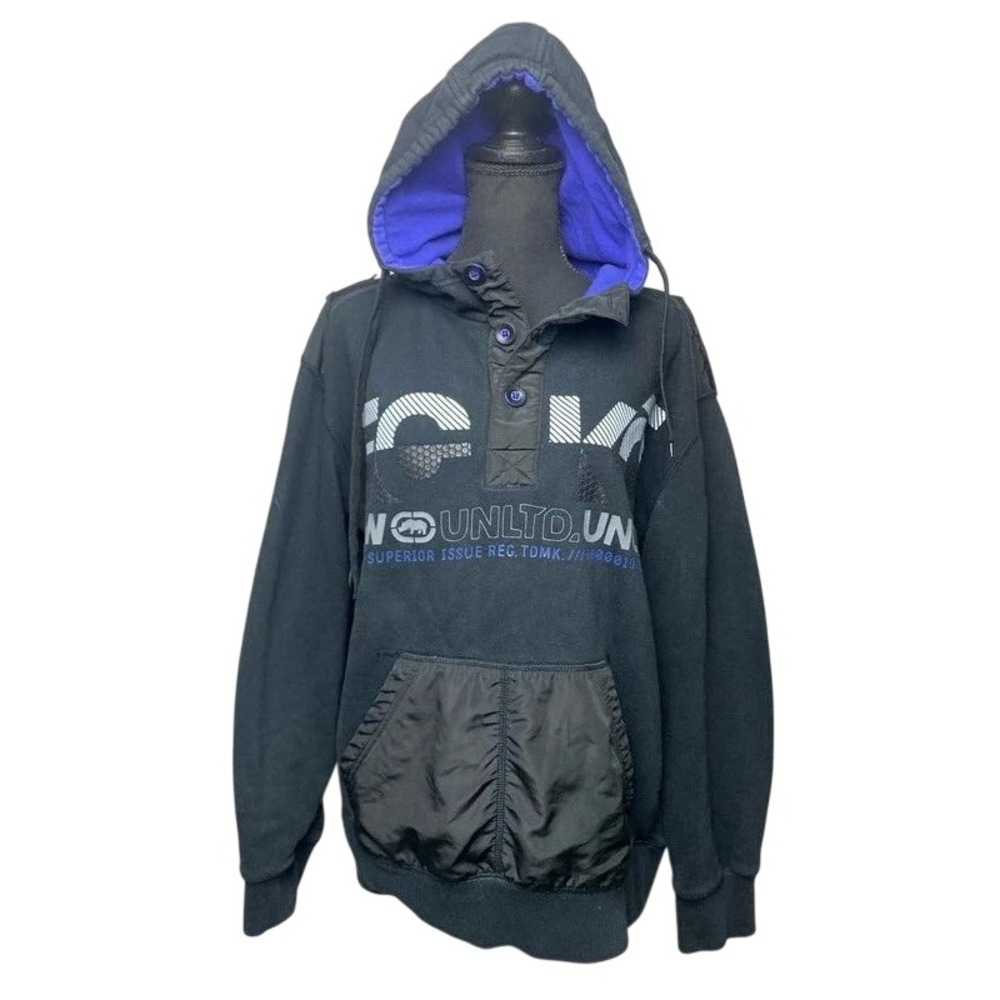 Vintage Ecko Unltd Black & Purple Henley Hoodie – Men's Size XL